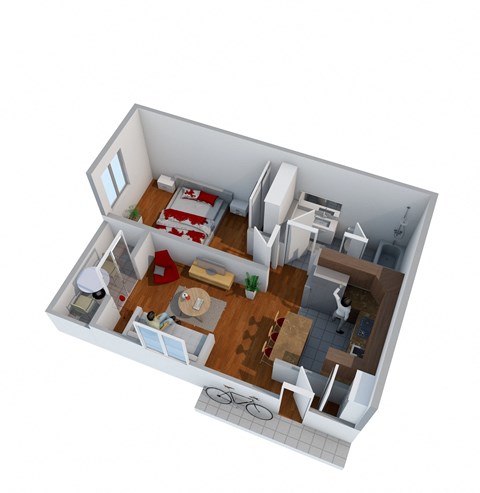 1 bedroom floor plan image at Nine90 Apartments in Tucson AZ